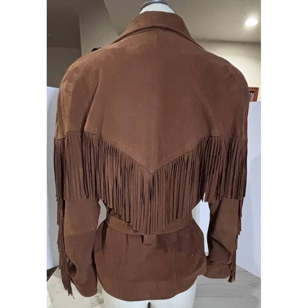 Vintage Vakko Leather Fringe Western Jacket Womens S Brown Western Cowgirl - Picture 6 of 15